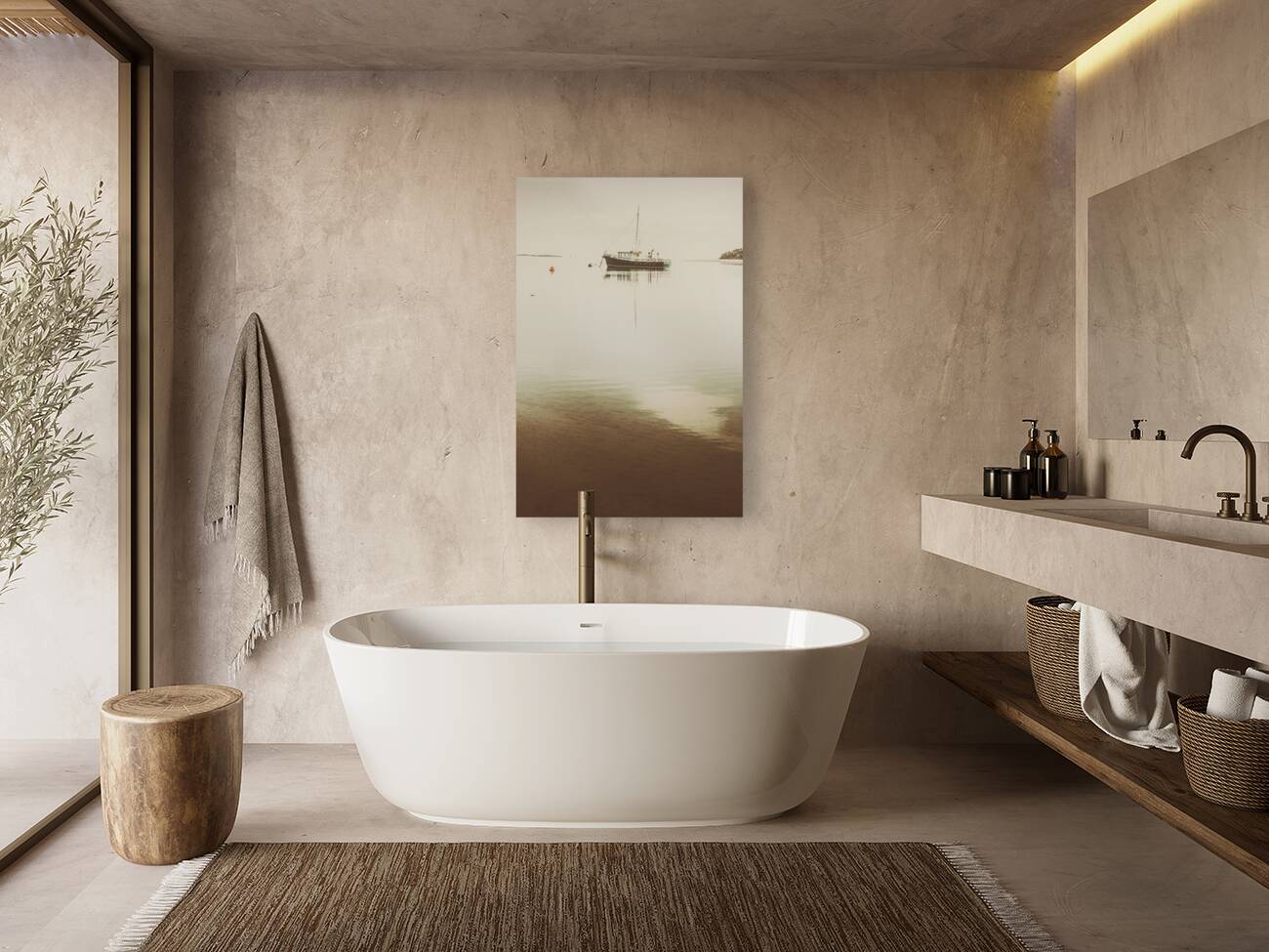 Fishing boat trawler docked at Tasmanian harbor Reproduction