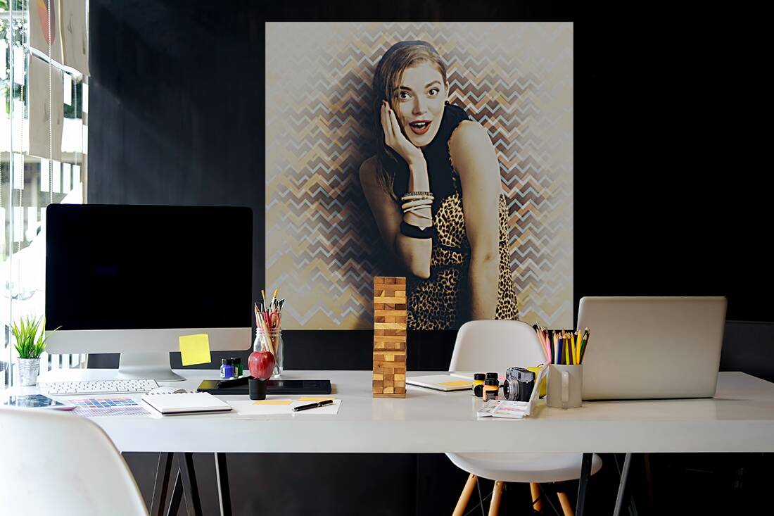 Surprised pin up girl gasping out shear joy Reproduction