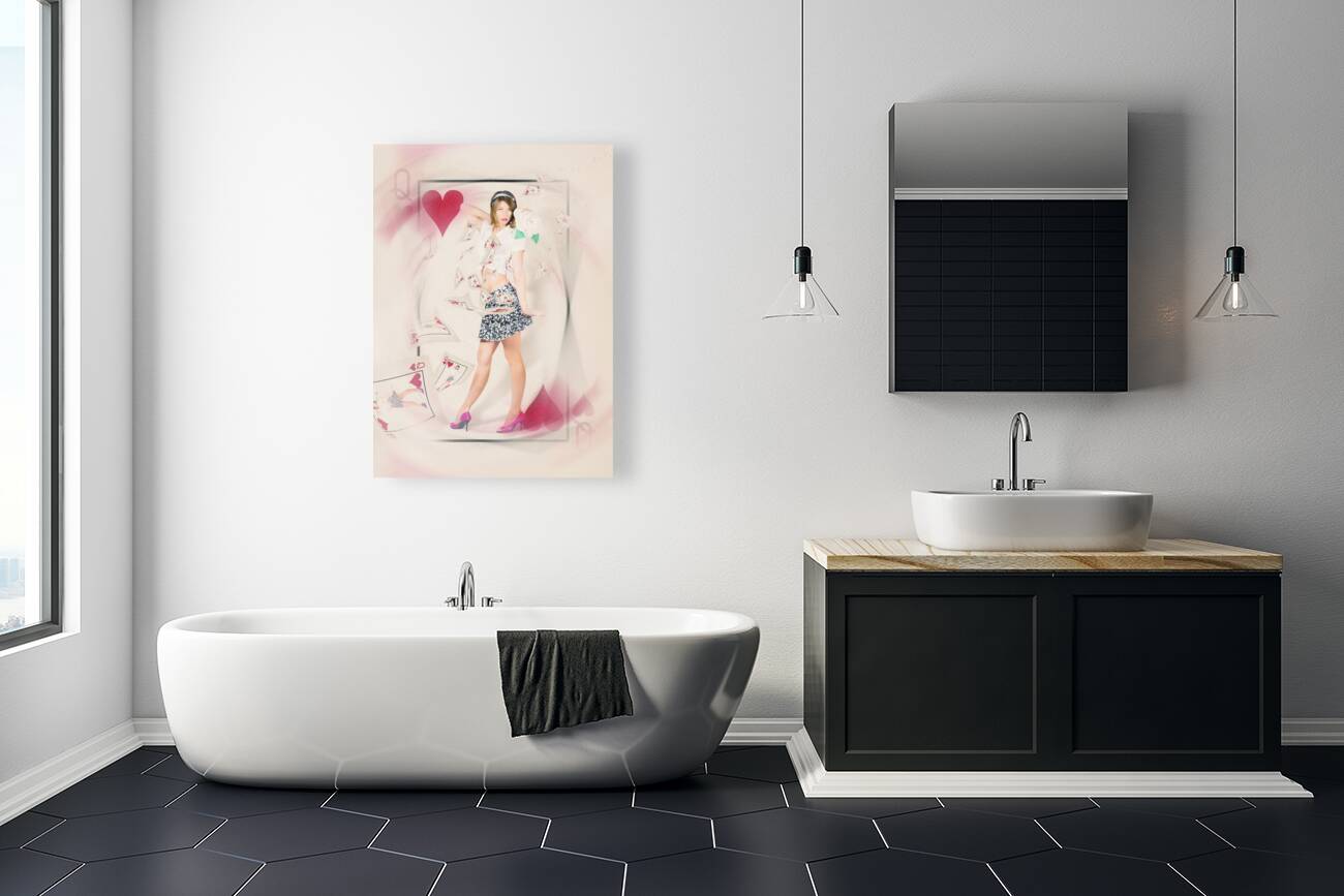 Beautiful queen of hearts playing card pin-up Reproduction