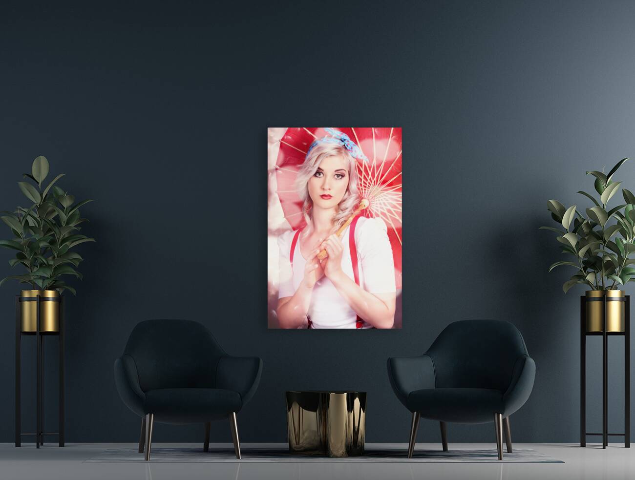 Sexy blonde vintage pinup girl. Field of dreams Reproduction