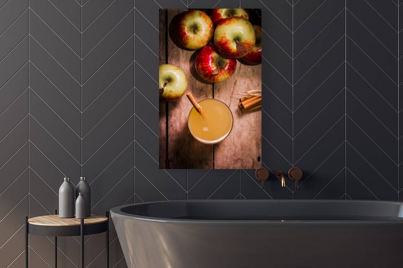 Fresh Apple Cider with Cinnamon Sticks and Apples Reproduction