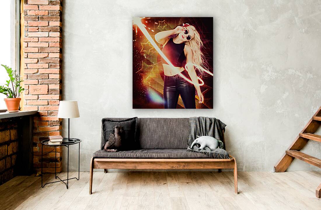 Clubbing trance girl dancing around 70s disco Reproduction