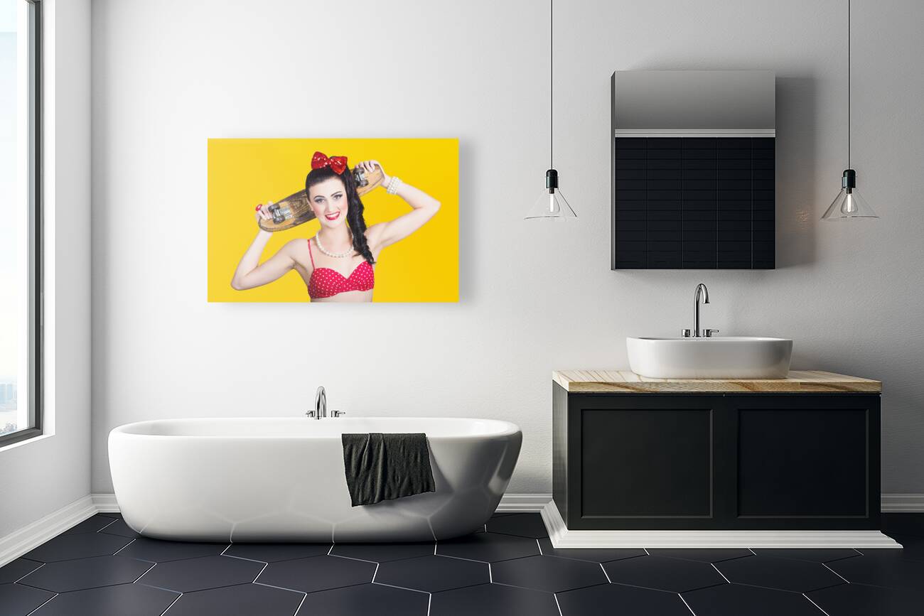 Cute pinup skater girl in punk glam fashion Reproduction