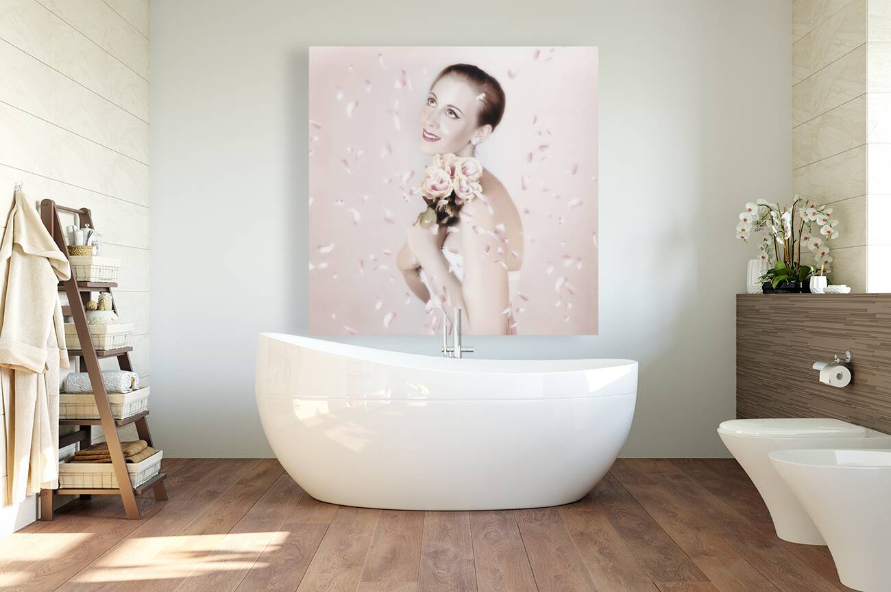 Beautiful Woman Holding Flowers At Vintage Wedding Reproduction