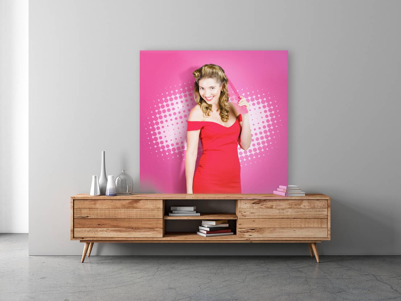 Beautiful retro woman. Salon hairstyle pin-ups Reproduction