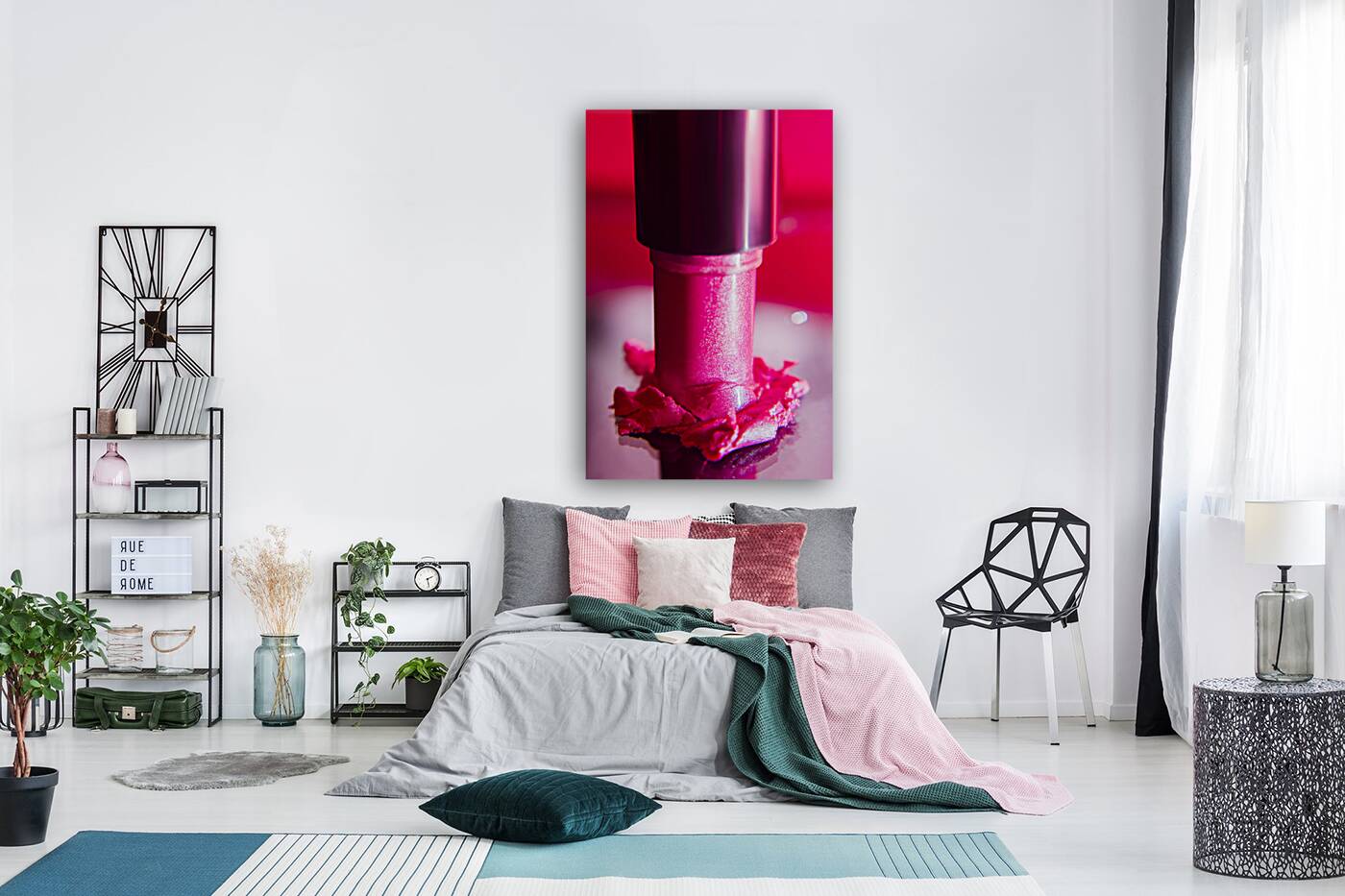 Pink lipstick pressed on surface Reproduction