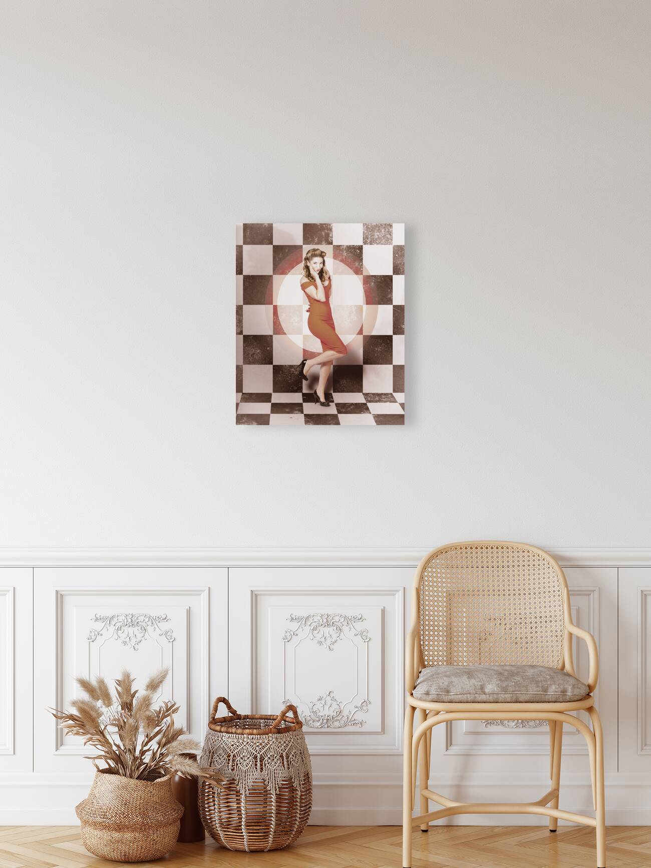 Creative vintage pin-up girl in 50s retro diner Reproduction