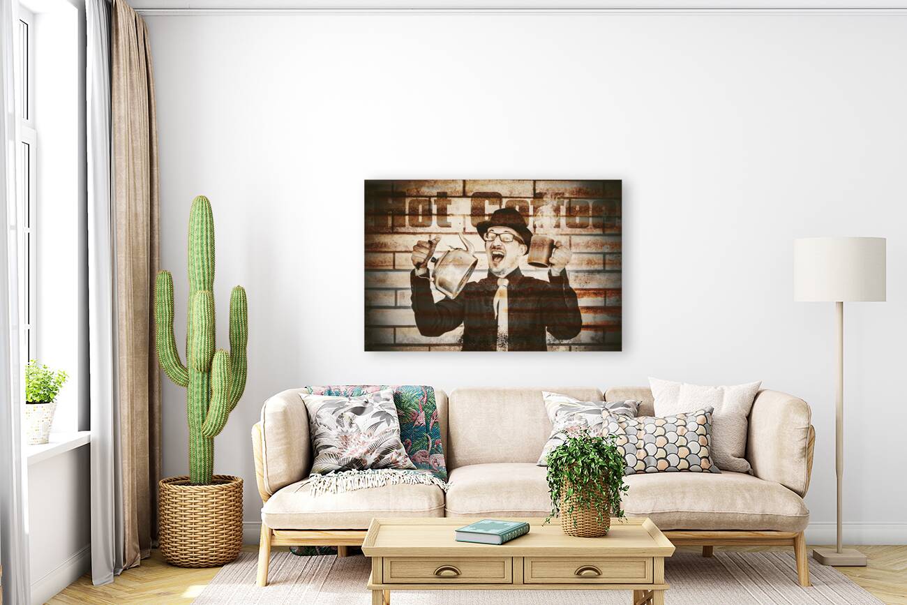 Old fashioned gent cheering to hot coffee Reproduction