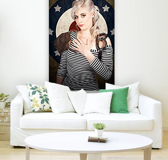 Military pin up woman taking airplane pilot oath Reproduction