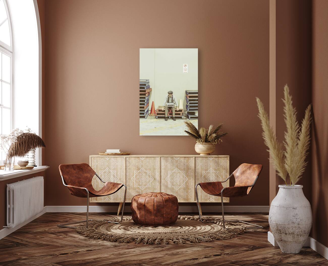 Retro man dreaming up literary ideas Reproduction