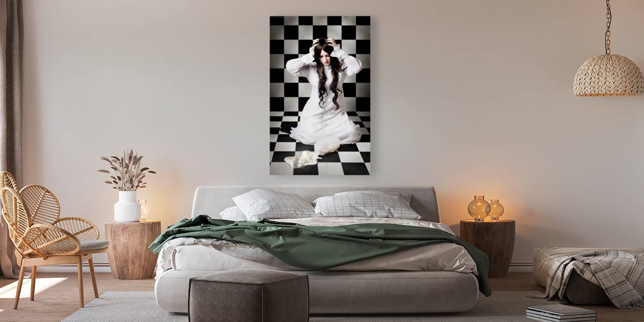 Retro girl crying over a glass of spilt milk Reproduction