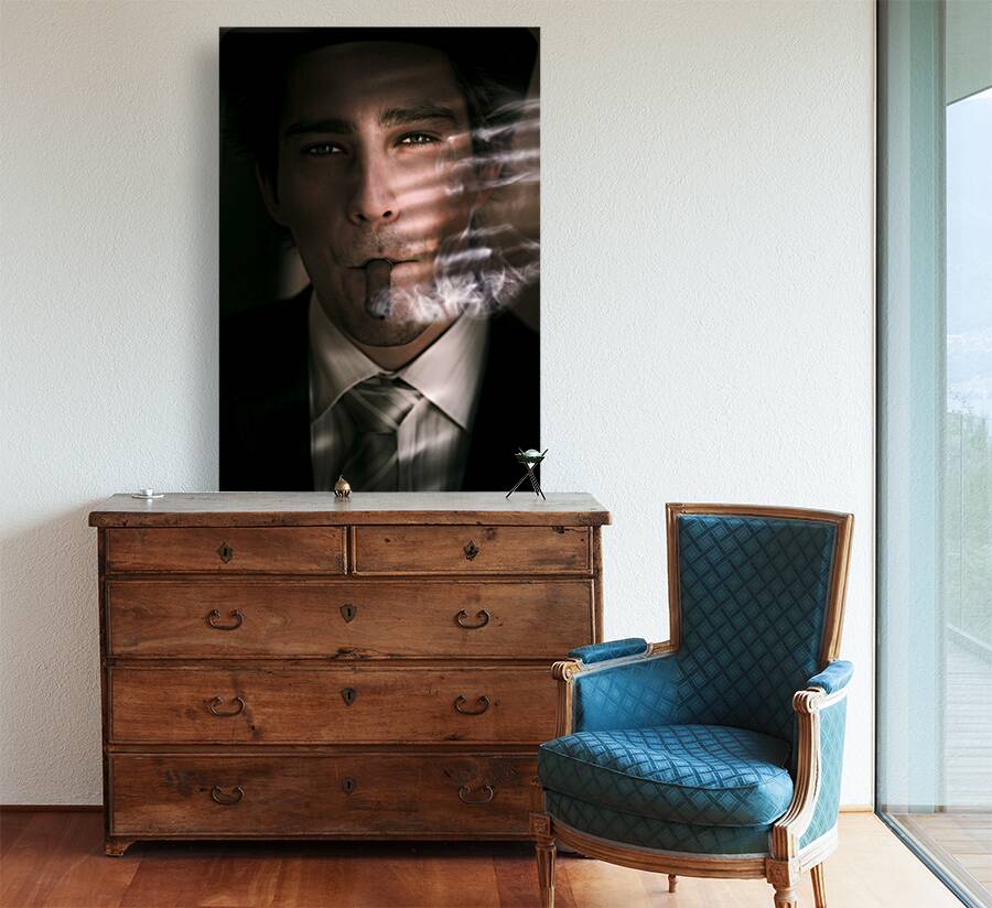 Business Man Smoking Cigar In Victory And Success Reproduction