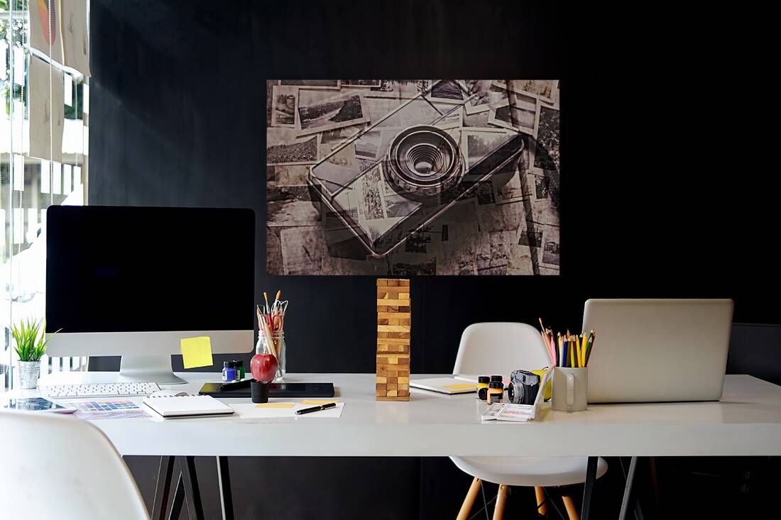 Camera of a vintage double exposure Reproduction