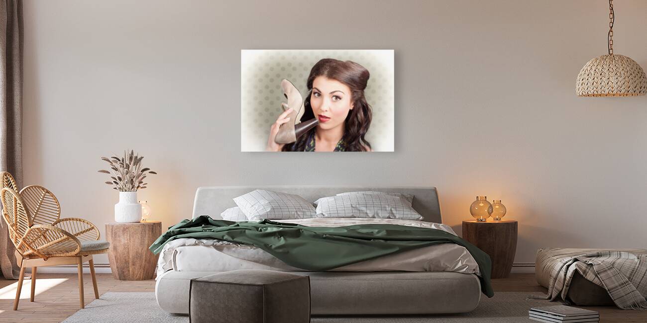 Hi fashion. Retro woman with high heel shoes Reproduction