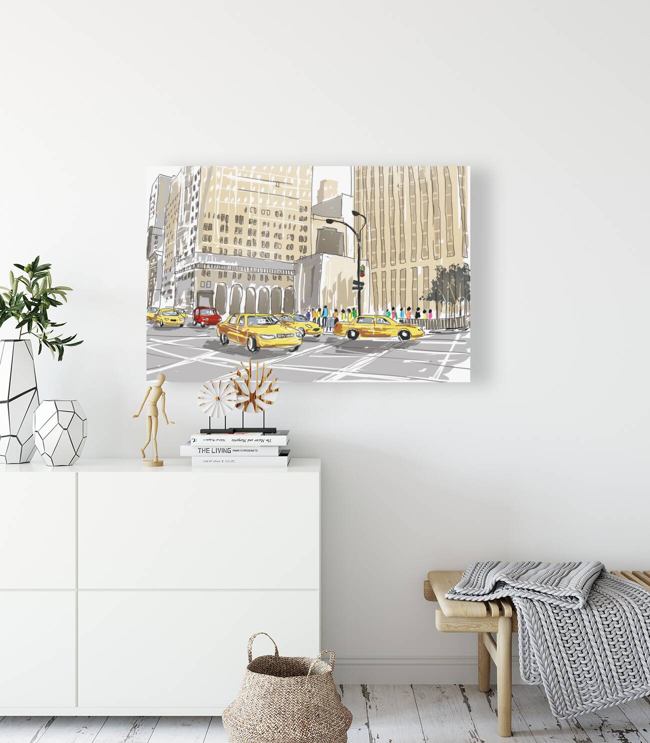 Hand drawn sketch of a busy New York City street Reproduction