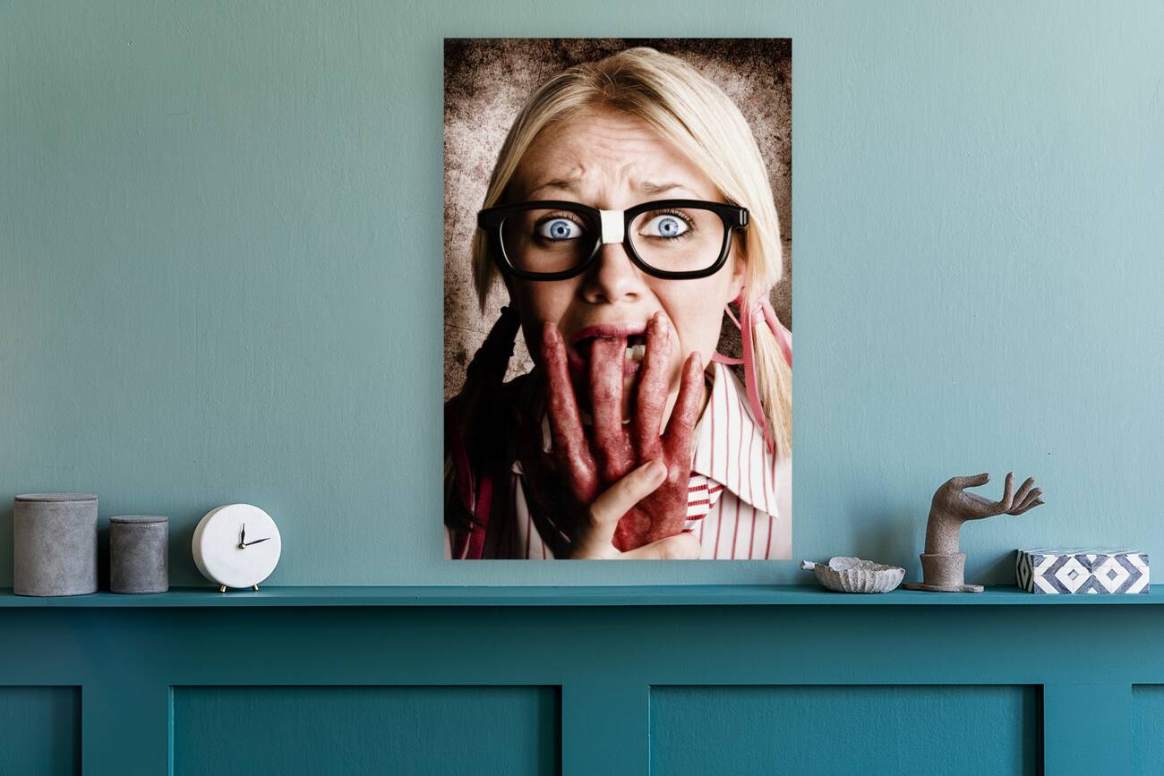 Scared Frightened Business Woman Living In Fear Reproduction