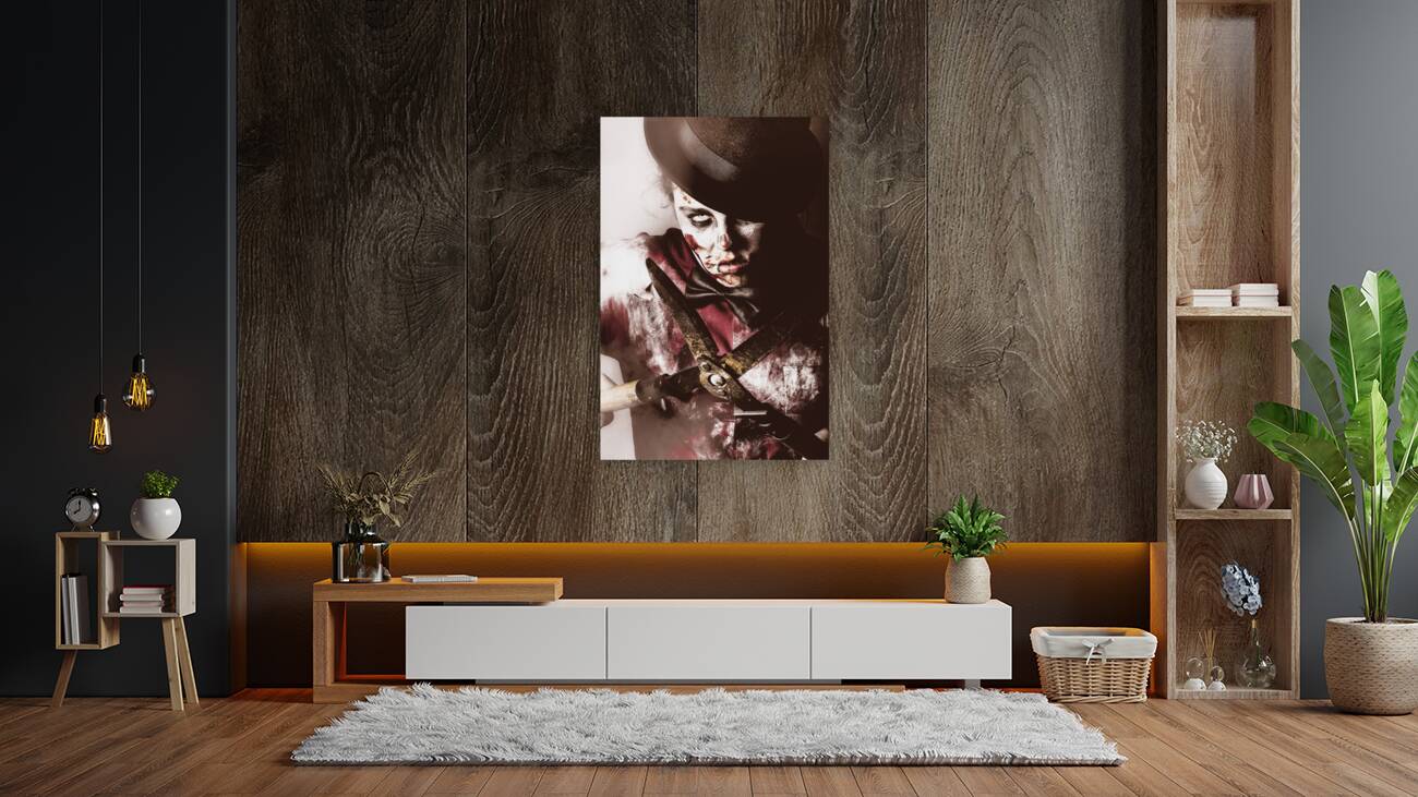 Spooky undead zombie gardener. Midnight pruning Reproduction