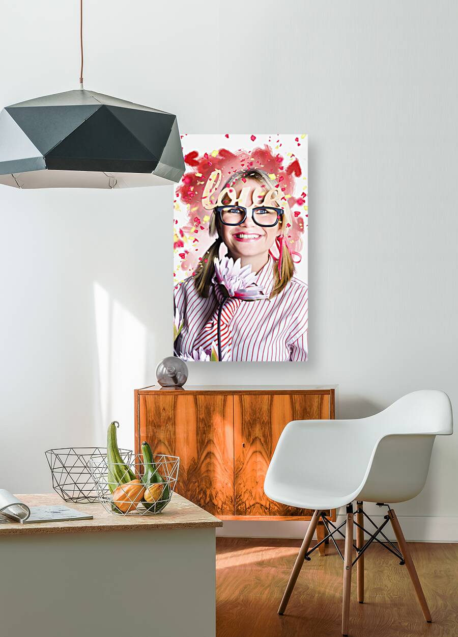 Romantic female nerd in a celebration of love Reproduction