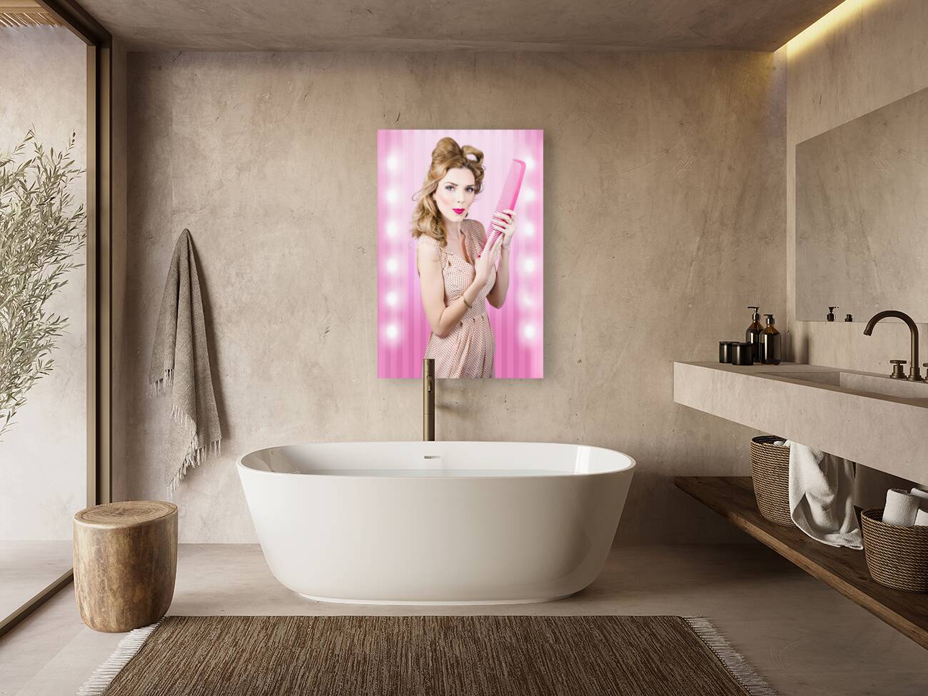 Beautiful brunette girl with 50s pinup hairstyle Reproduction