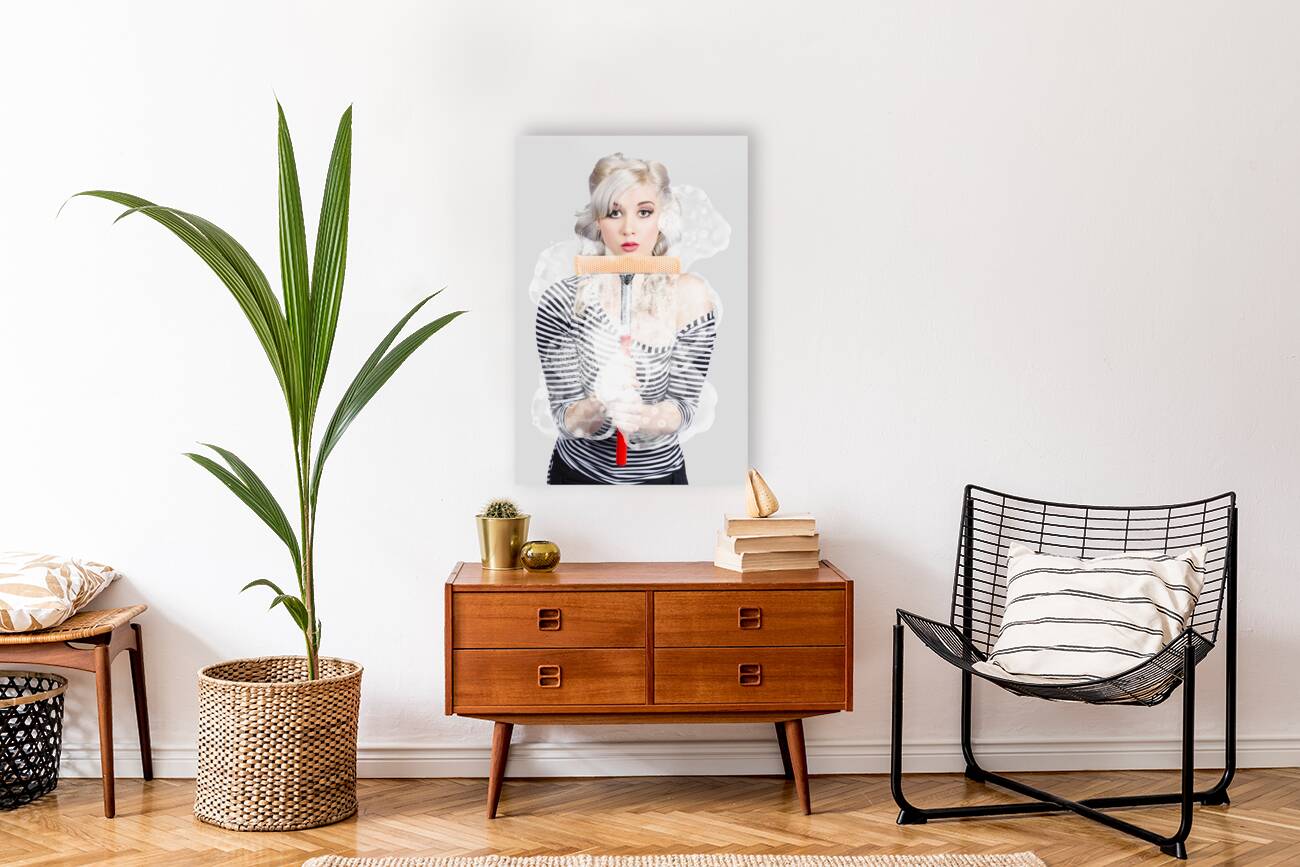 Young woman washing empty copy space windows Reproduction