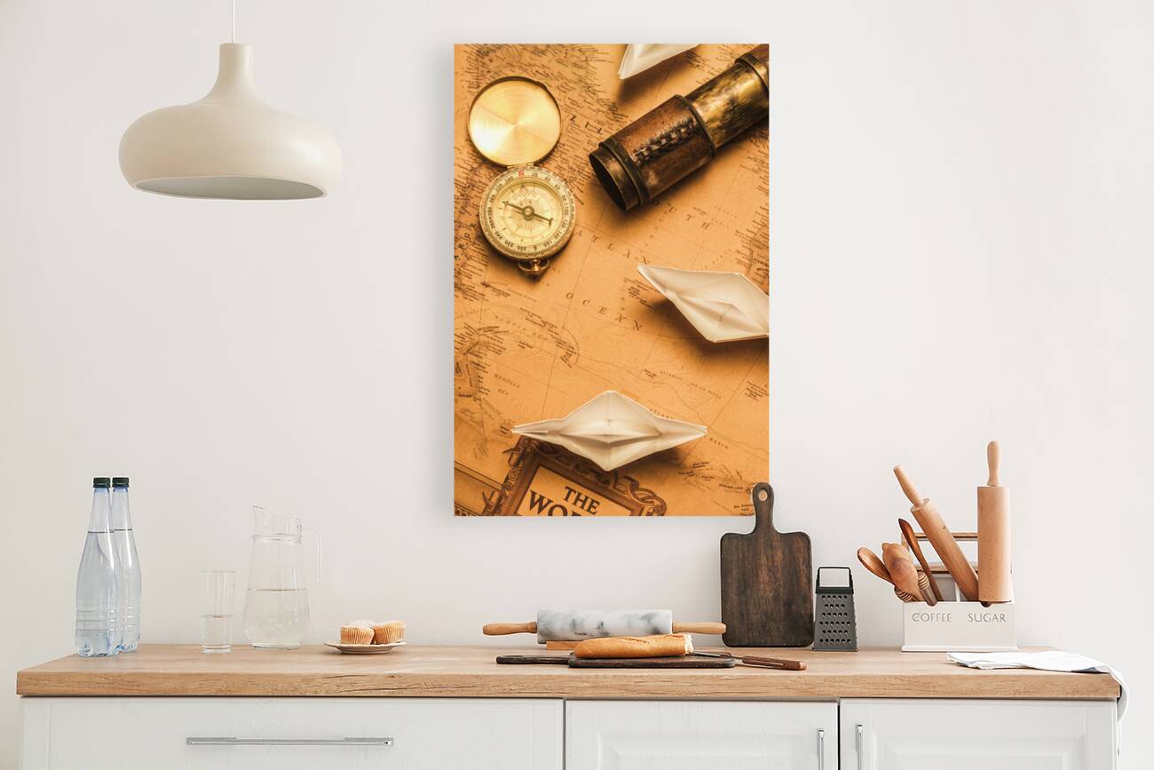 Origami paper boats on a voyage of exploration Reproduction