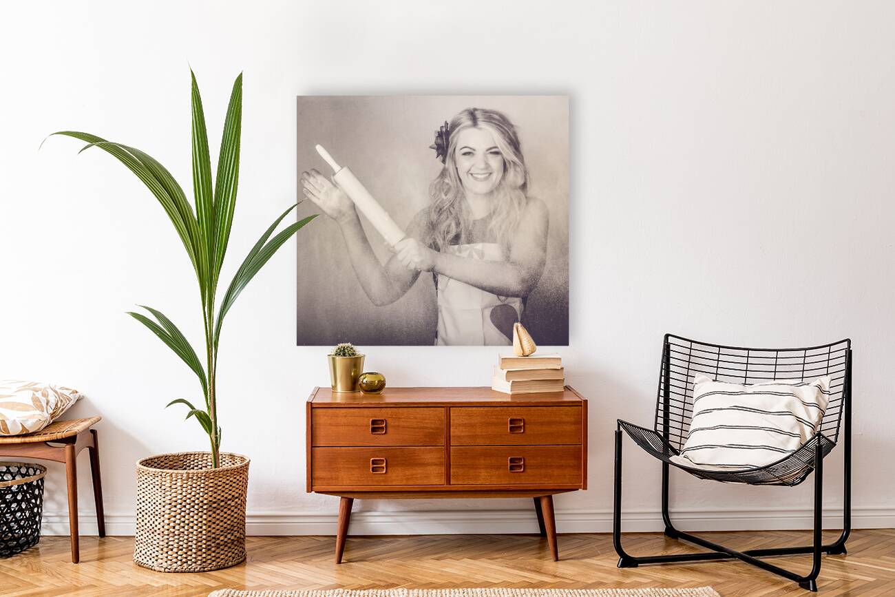 Vintage rolling pin up girl making cooking fun Reproduction