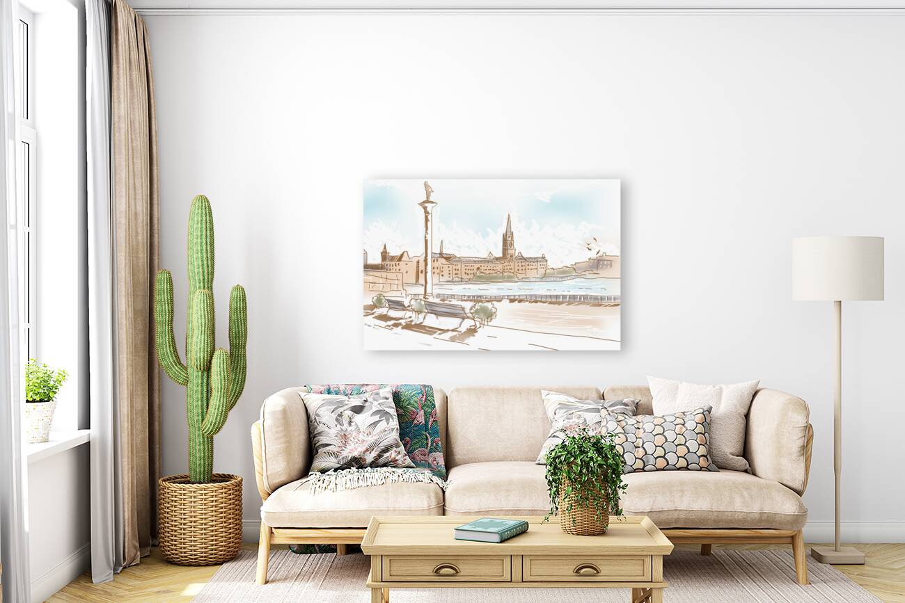 Fine art landscape sketch of Stockholm Sweden  Reproduction