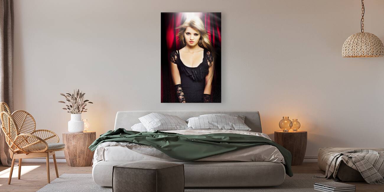 Red curtain theatre performance under spotlight Reproduction