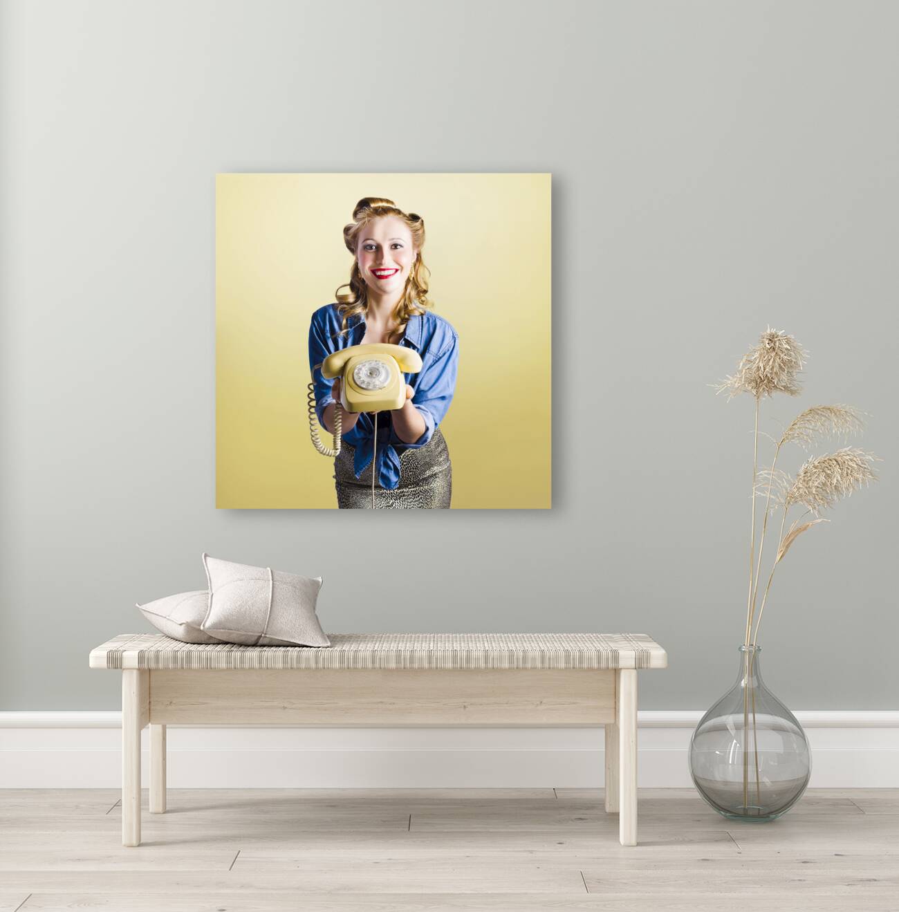 Pin-up hotline phone operator. Call Us! Reproduction