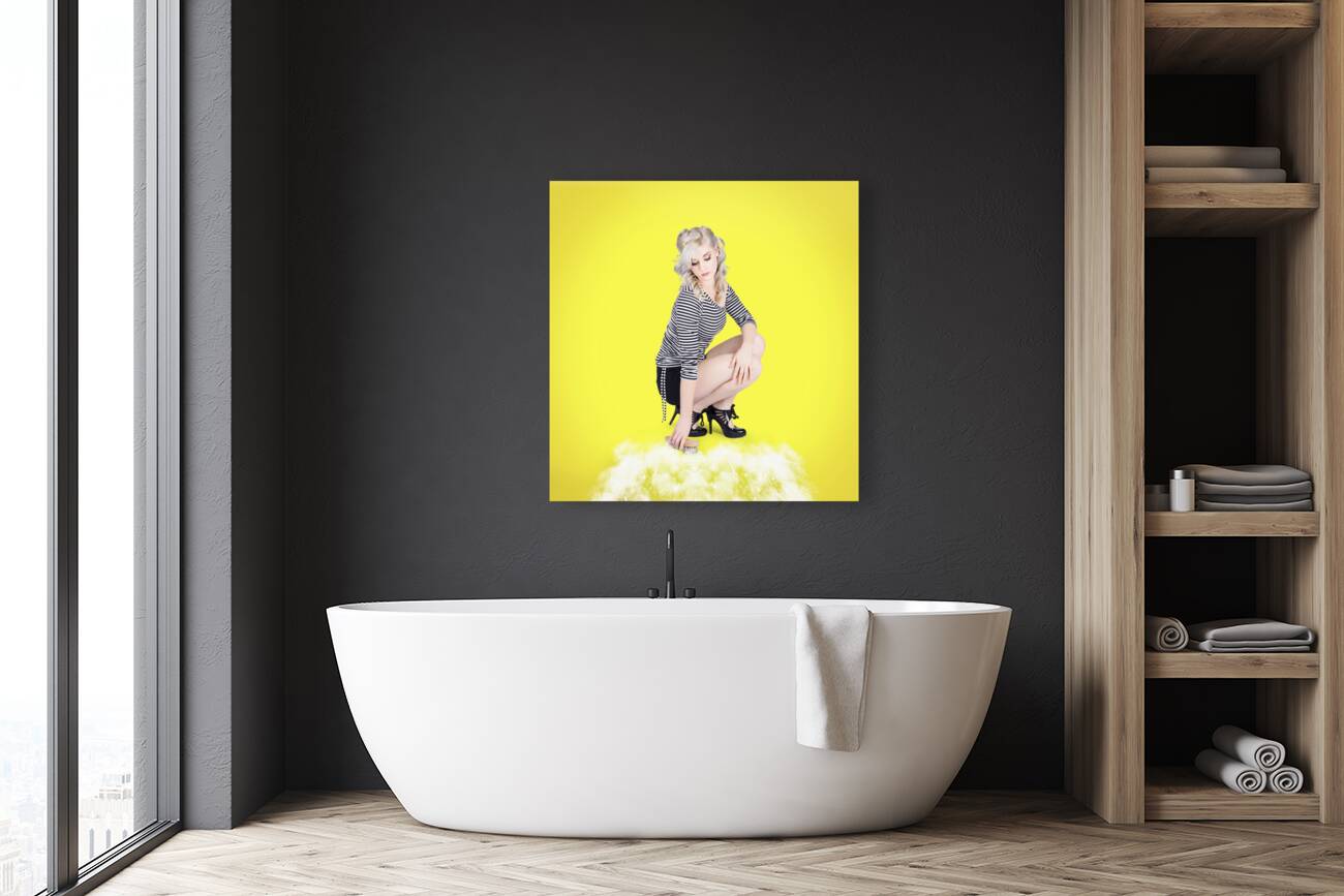 Woman washing and cleaning a floor Reproduction