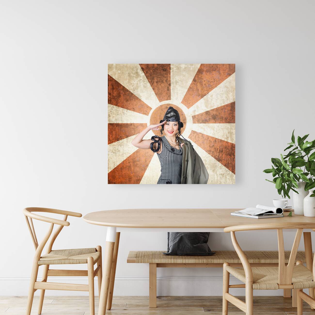 Airplane pilot saluting on grunge background Reproduction