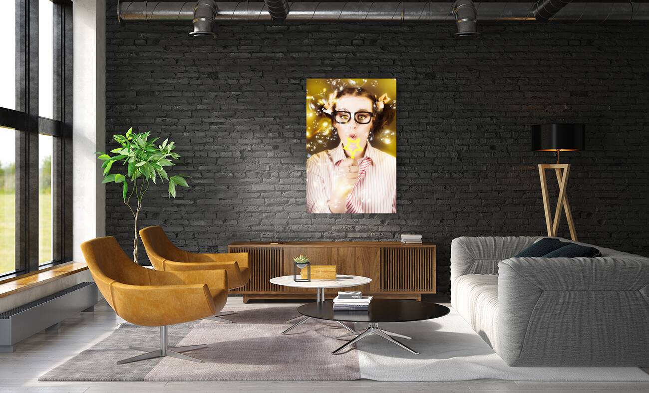 Female Nerd Blowing Bubbles Of Business Success Reproduction