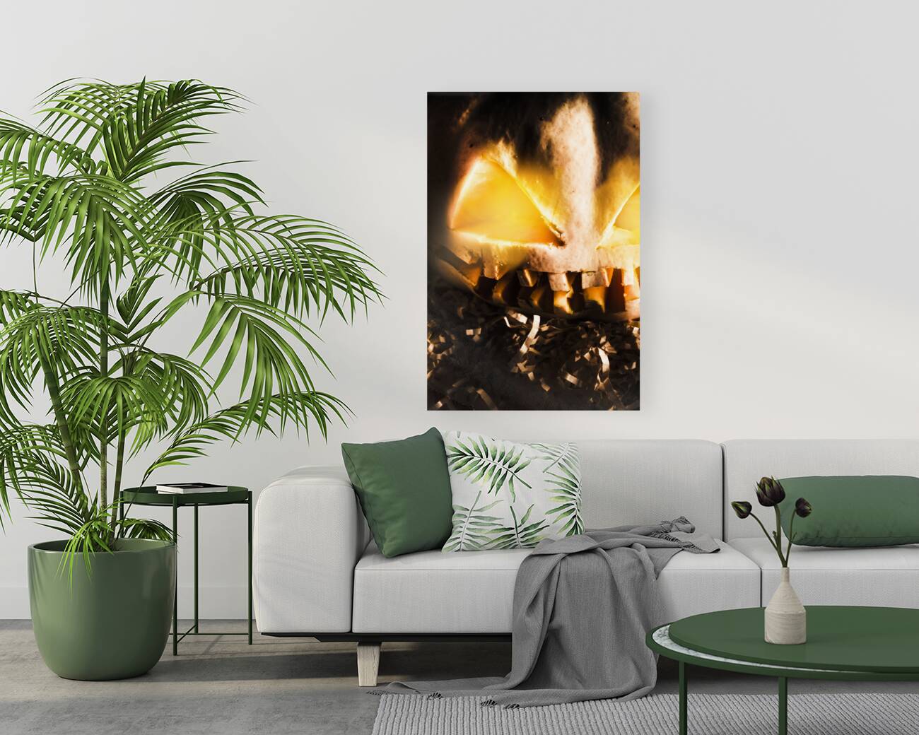 Spooky jack-o-lantern in darkness Reproduction