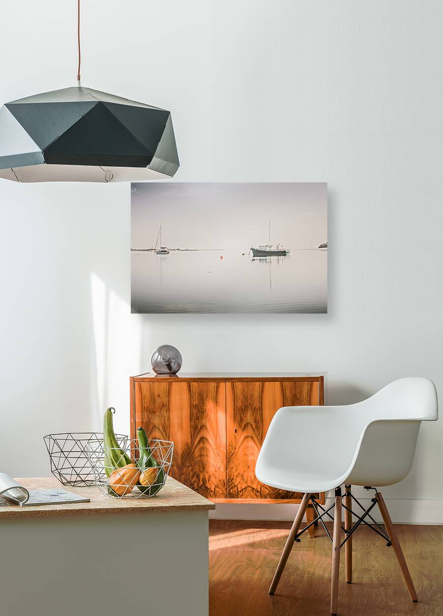 Vintage photo of a fishing boat anchored at dusk Reproduction