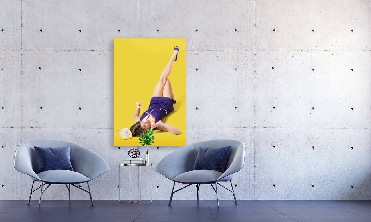 Retro 1950s pinup girl chatting on telephone Reproduction