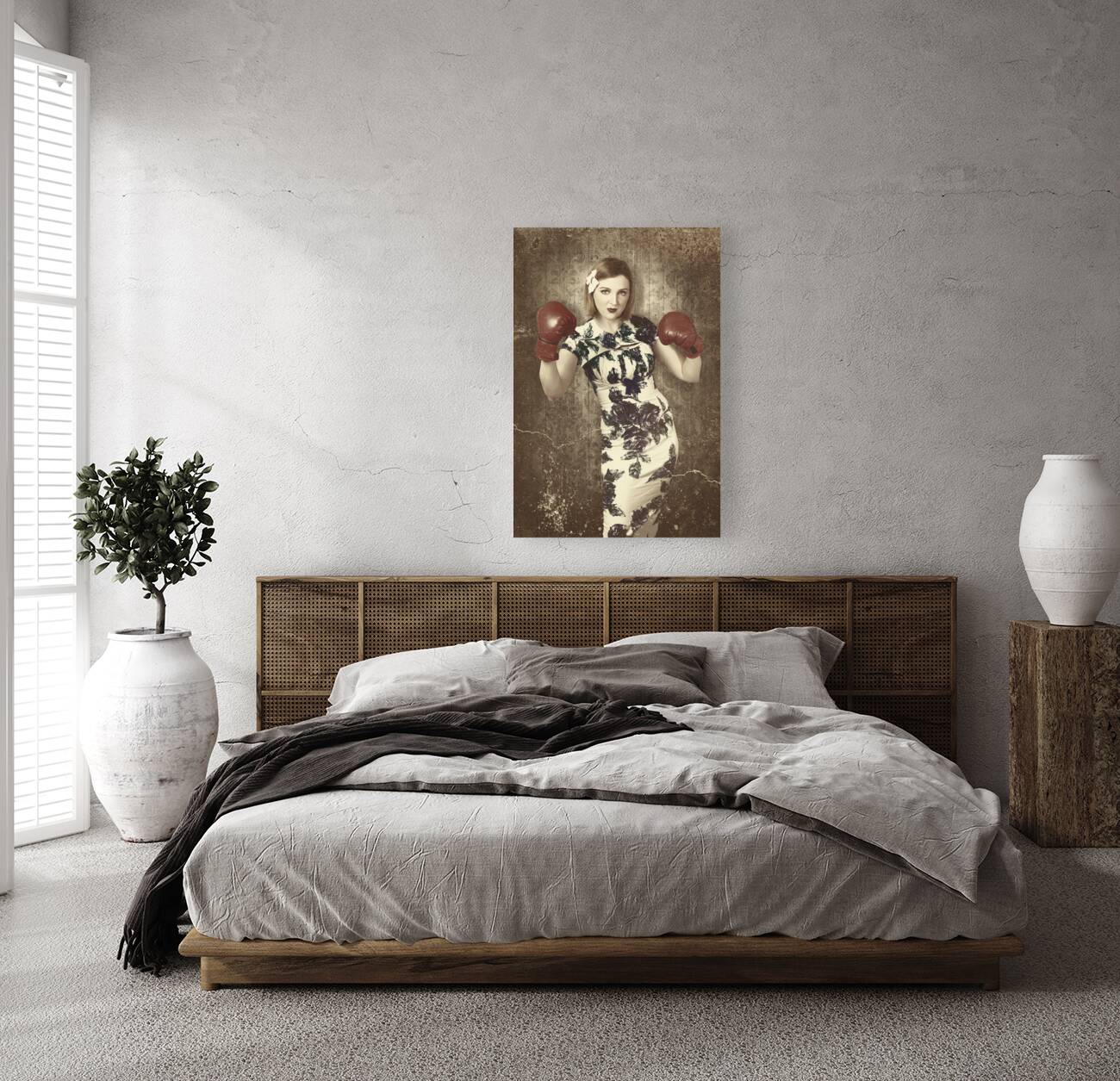 Vintage boxing pinup poster girl. Retro fight club Reproduction