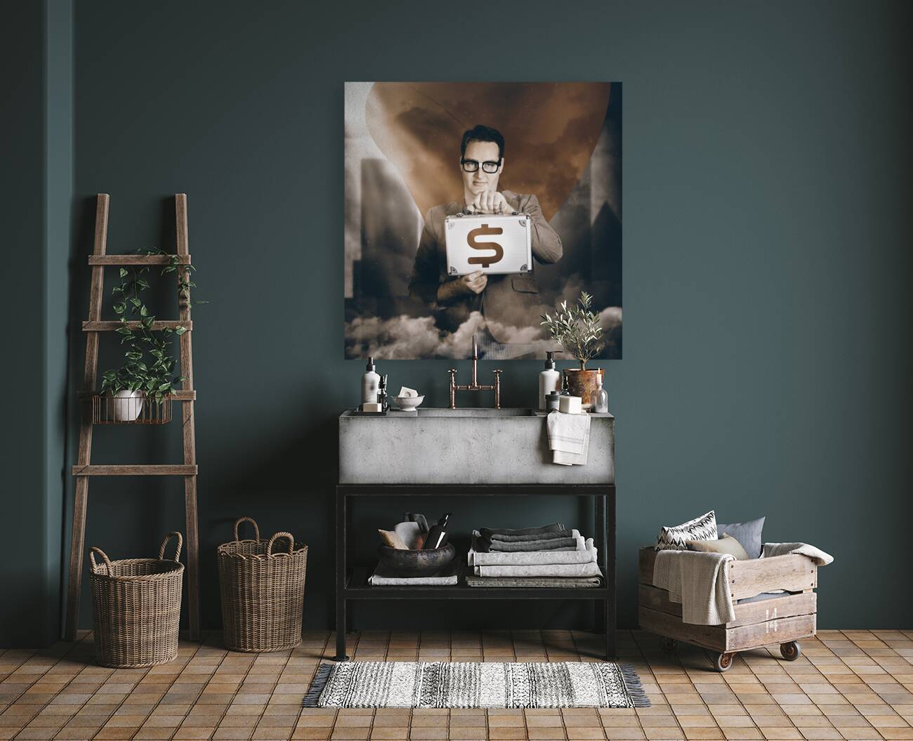 Super hero business man with Investment returns Reproduction