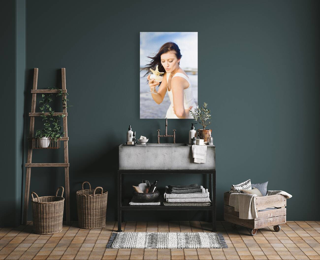 Woman Holding Star Fish Cocktail Reproduction