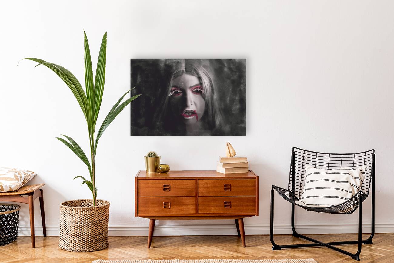 Sinister portrait of scary vampire woman Reproduction