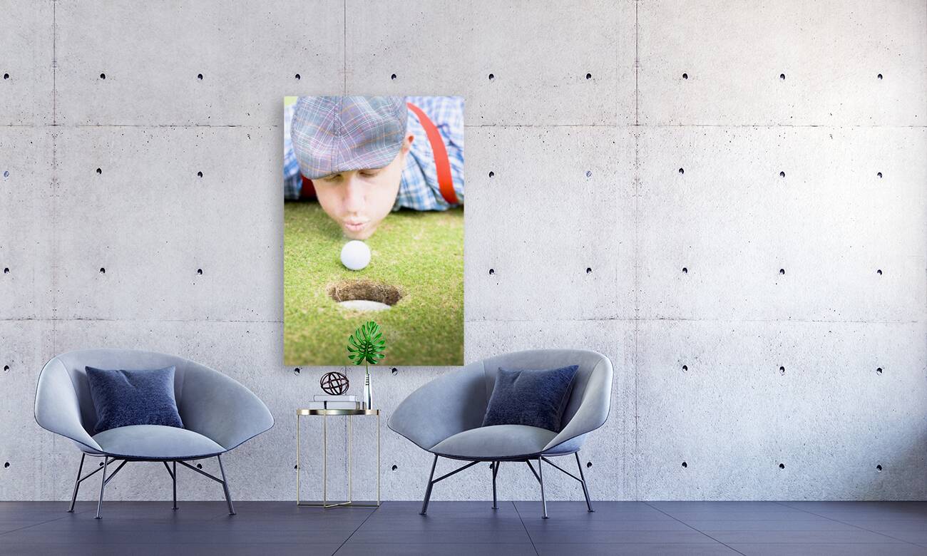 Golf Player Blowing The Ball Reproduction