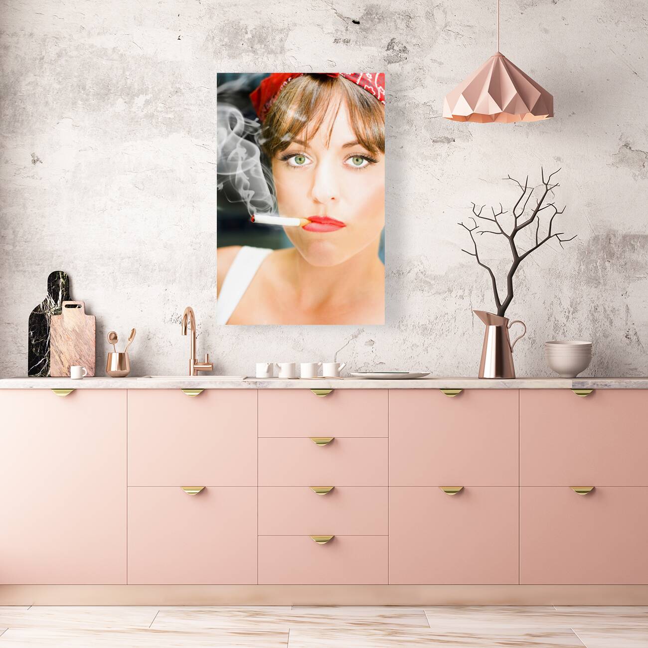 Unhappy Woman Smoking Cigarette Reproduction