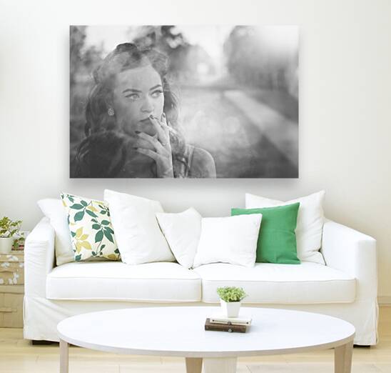 Film noir lady smoking cigarette on vintage street Reproduction