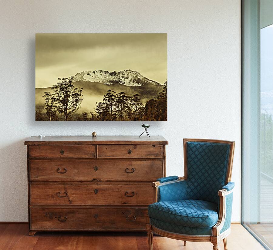 Toned view of a snowy Mount Gell Tasmania Reproduction
