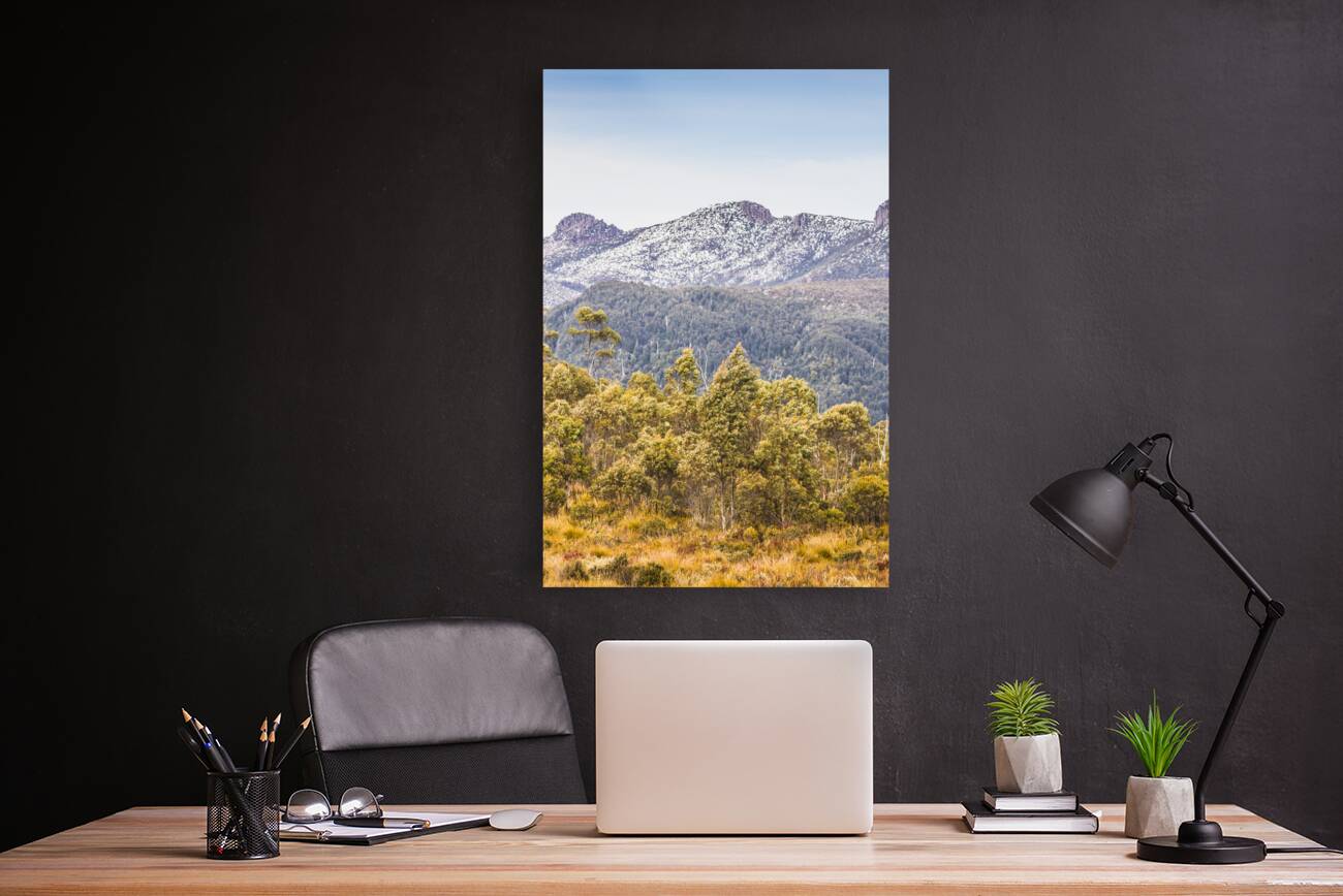 Beautiful landscape with partly snowed mountain  Reproduction