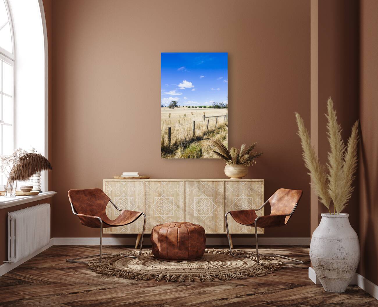 Arid agricultural landscape in South Tasmania Reproduction