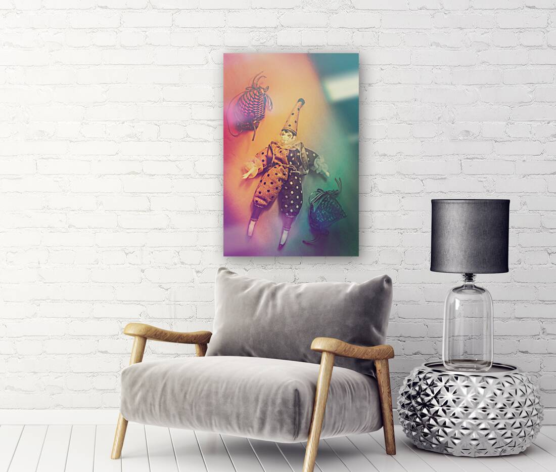 Play act of a puppet clown performing a sad mime Reproduction