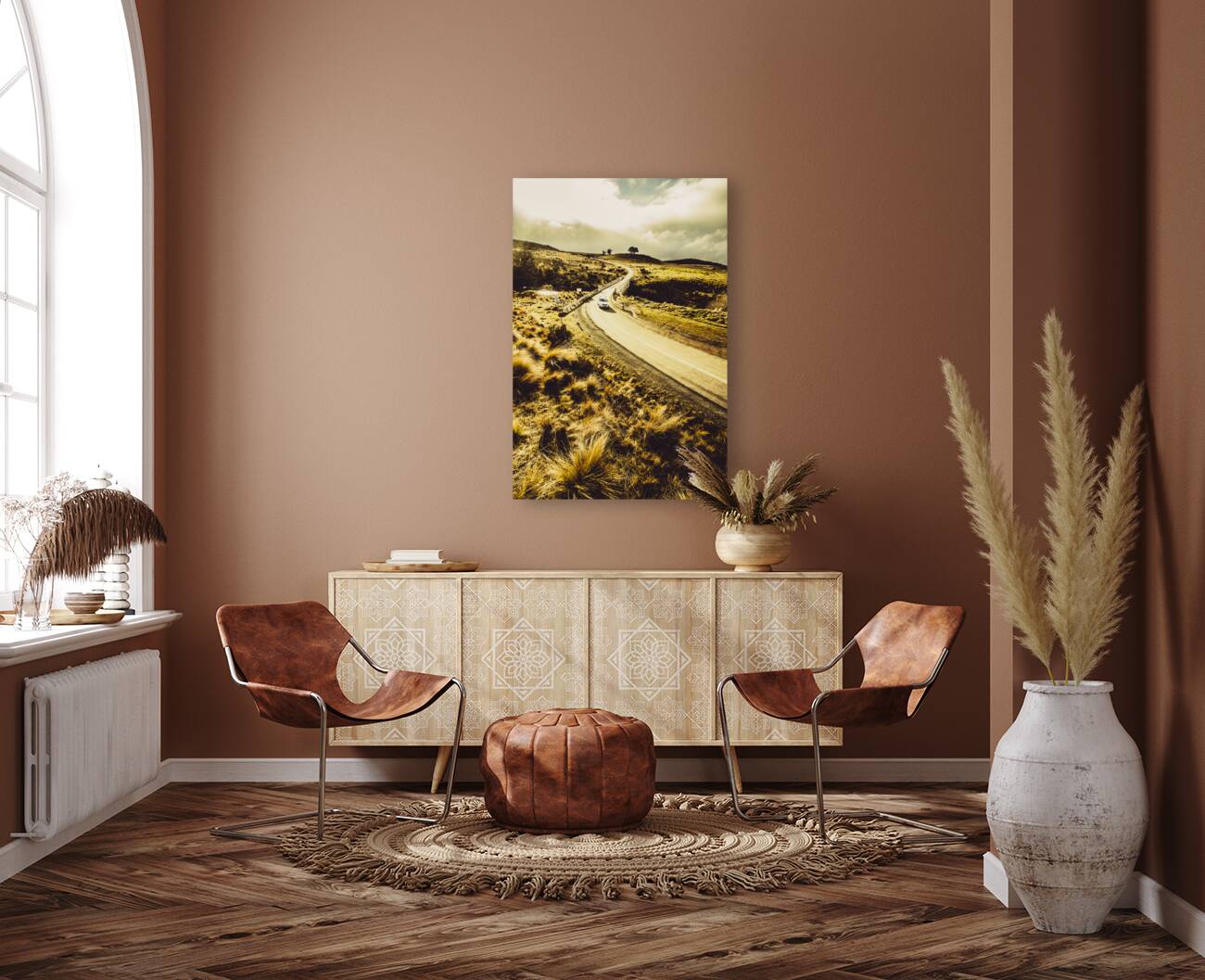 Car touring the Central Highlands in Tasmania Reproduction