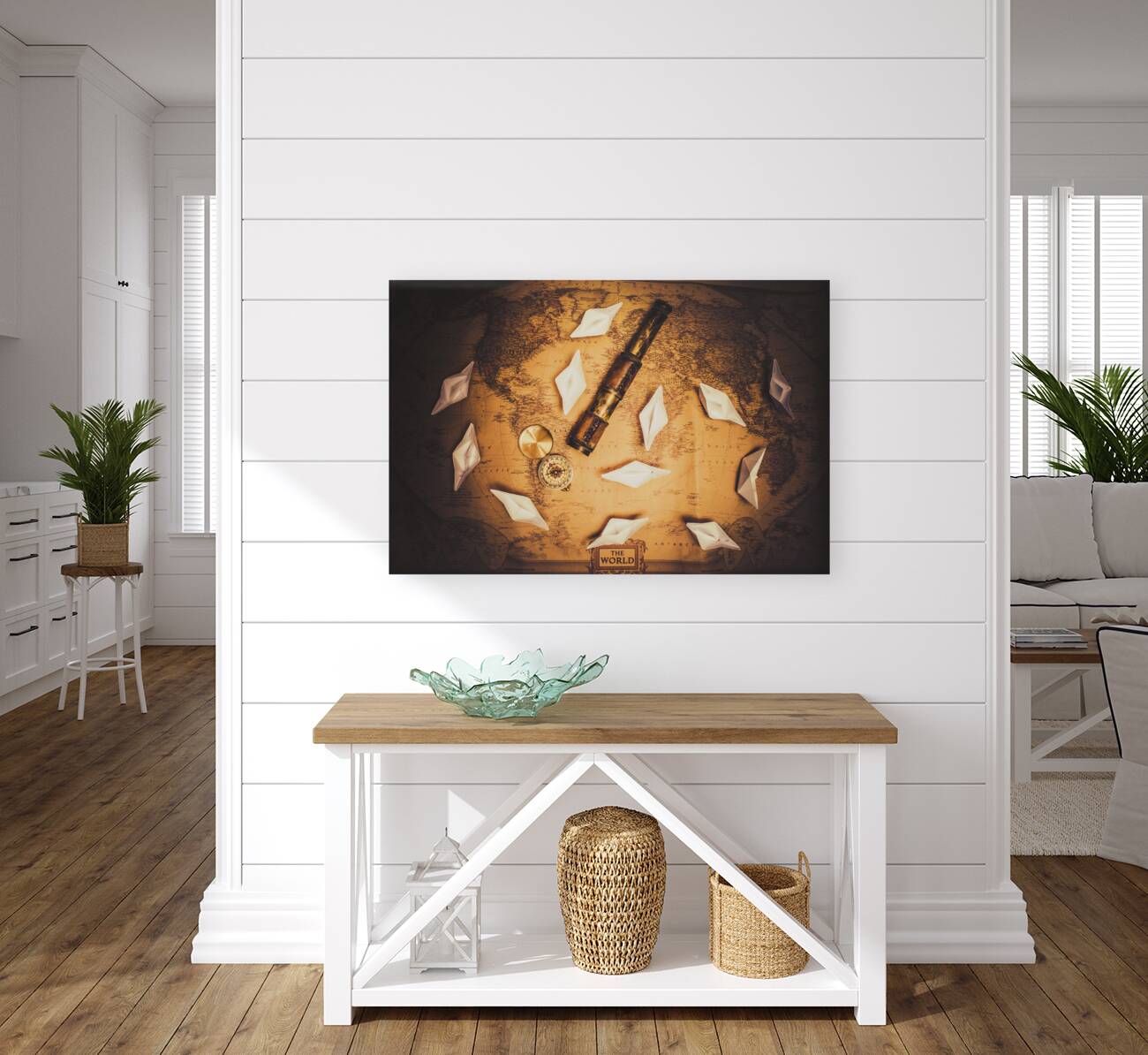 Maritime Origami Ships On Antique Map Reproduction