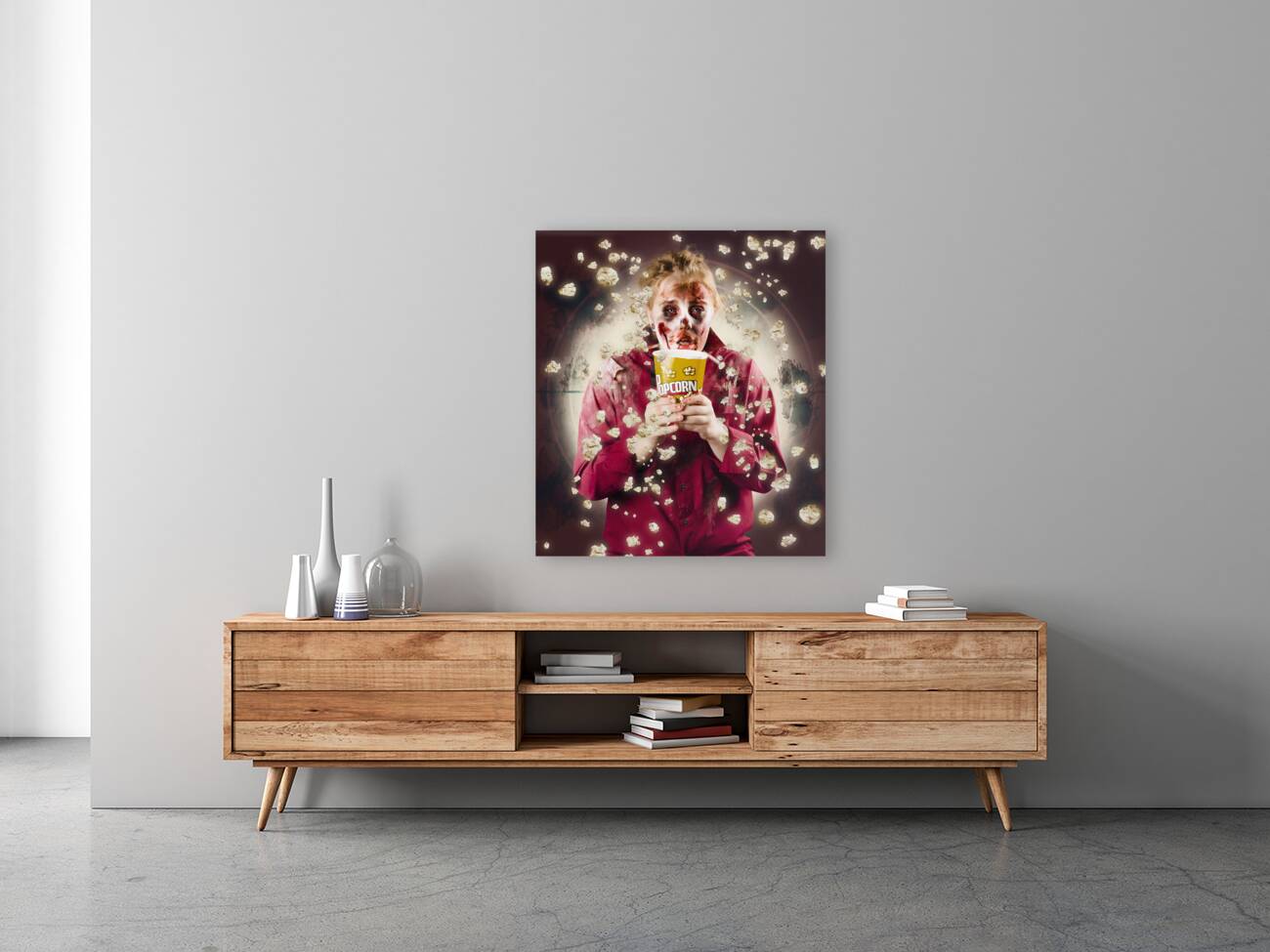 Creepy possessed girl watching horror movie Reproduction