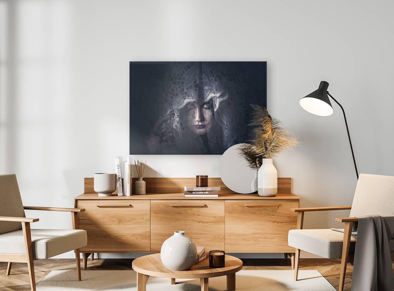 Mysterious female mystic veiled in lace secrecy  Reproduction